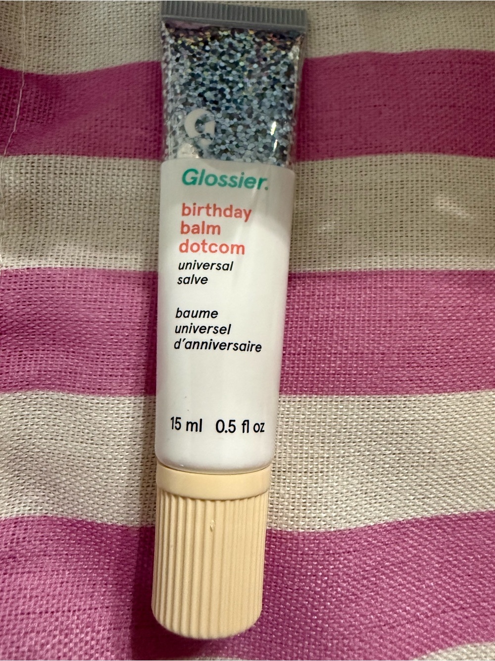 Glossier Birthday Balm Dotcom Universal Salve Buttercream subtle sparkly shimmer